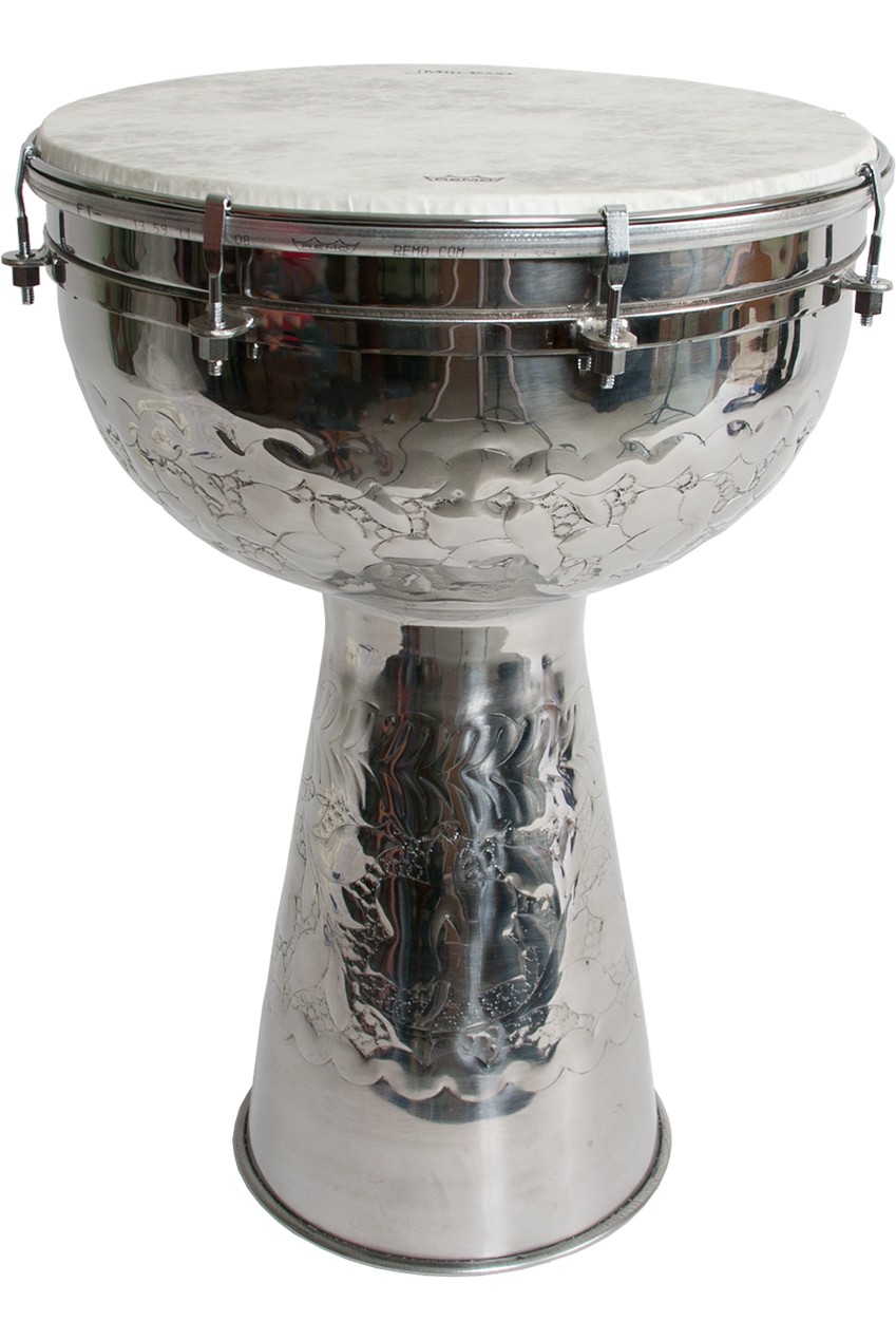 Mid-East Metal Doumbek Drum - 10x15 Inch With Synthetic Head